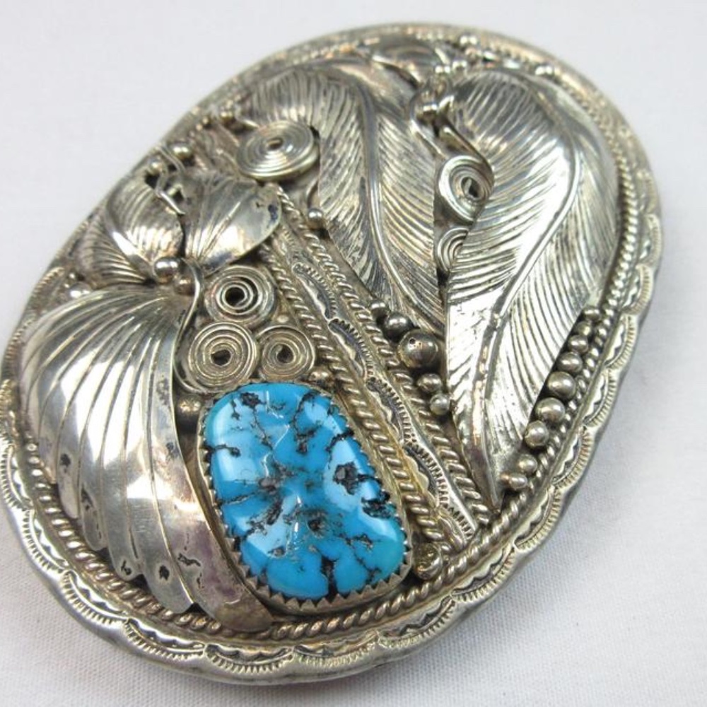 VTG  Signed Navajo Silver Turquoise Belt Buckle